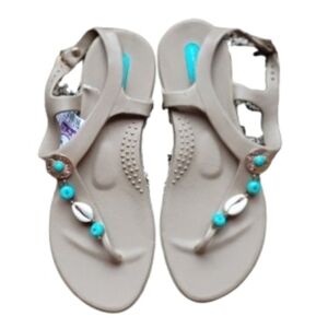 NEW Oka‑B for Soft Surroundings Shell & Bead T‑Strap Sandal Size 8 Beige